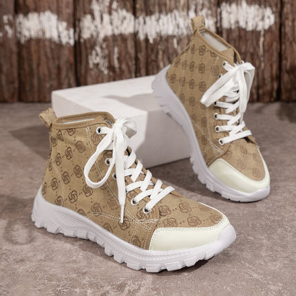 Schnürstiefel mit Rosen-Print, modische, atmungsaktive Canvas-Schuhe, sportlich, lässig, rutschfest, kurze Stiefel mit dicker Sohle für Damen