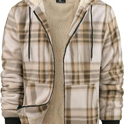 Herren Plaid Print Kapuzen Zip-Up Jacke Winter Verdickte Baumwolle gefütterte Mantel Warme Kleidung