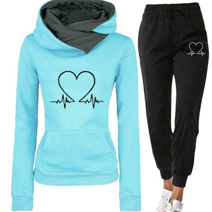 Polyesterfaser Damen Hausanzug mit Kapuze 2 Teile Herbst Buchstaben Druck Langarm Trainingsanzug Frau Lose Jogginganzug Kapuzenpullover Jogginghose für Damen Yoga Gym