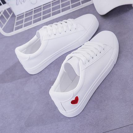 Mode Neue Frau PU Leder Schuhe Damen Atmungsaktive Nette Herz Wohnungen Casual Schuhe Weiße Turnschuhe