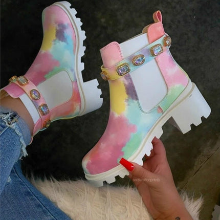 Stiefeletten für Damen, echte Stiefel mit Kristallgürtelschnalle