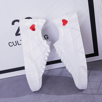 Mode Neue Frau PU Leder Schuhe Damen Atmungsaktive Nette Herz Wohnungen Casual Schuhe Weiße Turnschuhe