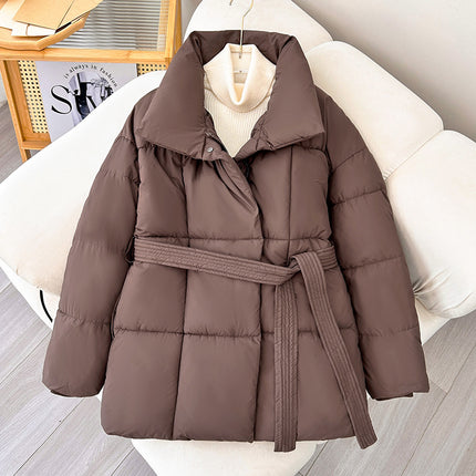 Winter Plaid Nähen Revers Mantel Mit Schnürung Design Mode Lose Solide Dicke Jacke Oberbekleidung Damen Kleidung