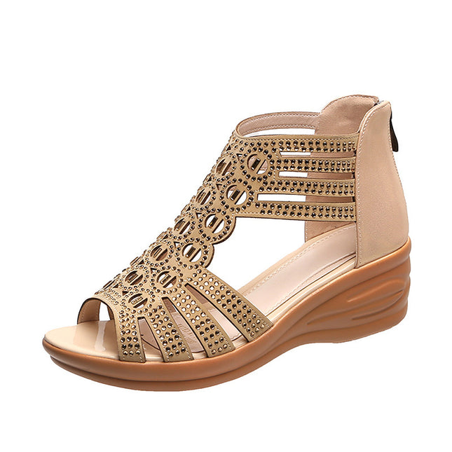 Damen Sandalen Damen Cyrstal Bequeme Pumps Damenmode Wedges Weibliche Rom Bling Aushöhlen Schuhe Damen Zip Schuhe