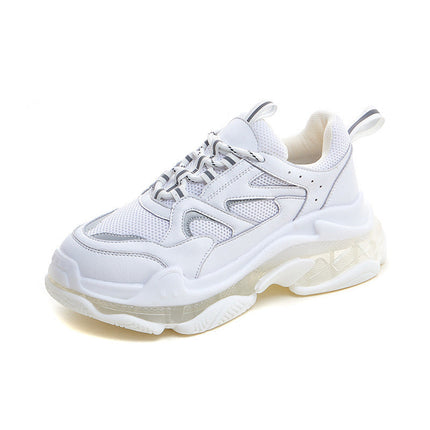 White casual platform trainer for women, fall season, thick sole, lightweight and wear-resistant design.