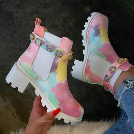 Stiefeletten für Damen, echte Stiefel mit Kristallgürtelschnalle