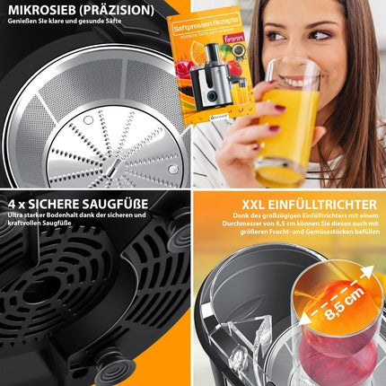 KESSER® Entsafter Saftpresse Edelstahl 1100W 85Mm Presse Obstpresse Saft Juicer