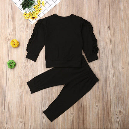 Neugeborenes Baby Jungen Mädchen Rüschen Pullover Solide Langarm Sweatshirt Tops Hosen Infant Kinder 2Pcs Outfits Kleidung Set Herbst Kleidung