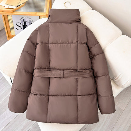 Winter Plaid Nähen Revers Mantel Mit Schnürung Design Mode Lose Solide Dicke Jacke Oberbekleidung Damen Kleidung