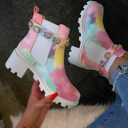 Stiefeletten für Damen, echte Stiefel mit Kristallgürtelschnalle