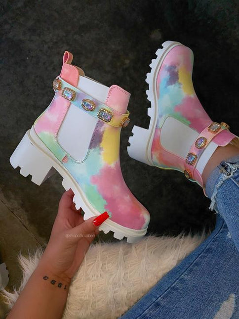 Stiefeletten für Damen, echte Stiefel mit Kristallgürtelschnalle