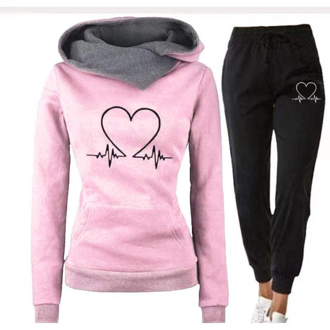 UPOI Trainingsanzüge Damen Zweiteiler Hausanzug 2er Pack Herz Druck Hoodie Sweatshirt Hose Jogginganzug Langarmes Lounge Set Freizeitanzug Casual Gym Sport Outfit Tracksuit Polyesterfaser mit Hose Kapuzenpullover