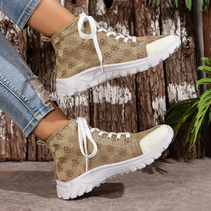 Schnürstiefel mit Rosen-Print, modische, atmungsaktive Canvas-Schuhe, sportlich, lässig, rutschfest, kurze Stiefel mit dicker Sohle für Damen