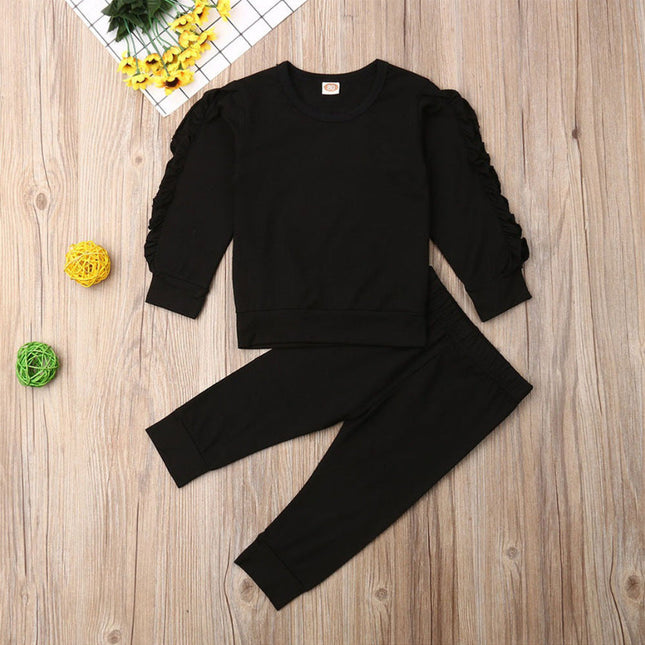 Neugeborenes Baby Jungen Mädchen Rüschen Pullover Solide Langarm Sweatshirt Tops Hosen Infant Kinder 2Pcs Outfits Kleidung Set Herbst Kleidung