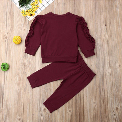 Neugeborenes Baby Jungen Mädchen Rüschen Pullover Solide Langarm Sweatshirt Tops Hosen Infant Kinder 2Pcs Outfits Kleidung Set Herbst Kleidung