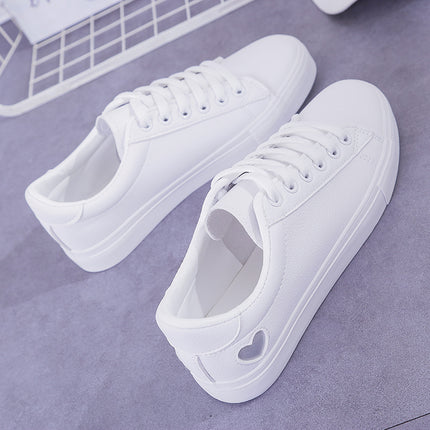 Mode Neue Frau PU Leder Schuhe Damen Atmungsaktive Nette Herz Wohnungen Casual Schuhe Weiße Turnschuhe