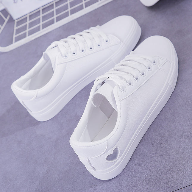 Mode Neue Frau PU Leder Schuhe Damen Atmungsaktive Nette Herz Wohnungen Casual Schuhe Weiße Turnschuhe