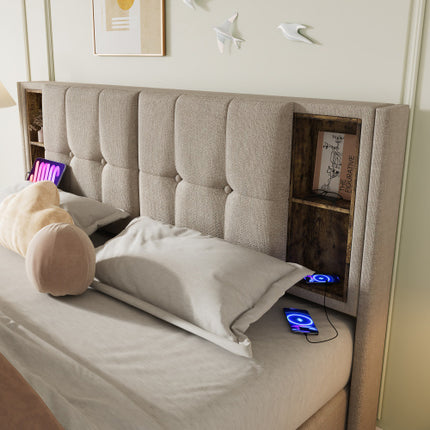 Doppelbett&nbsp;mit&nbsp;Kabellosem&nbsp;Laden&nbsp;USB&nbsp;C,&nbsp;Polsterbett&nbsp;Bettgestell&nbsp;180x200cm