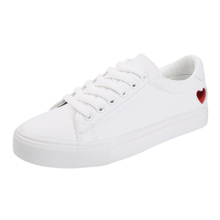 Mode Neue Frau PU Leder Schuhe Damen Atmungsaktive Nette Herz Wohnungen Casual Schuhe Weiße Turnschuhe