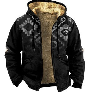 Herren Plaid Print Kapuzen Zip-Up Jacke Winter Verdickte Baumwolle gefütterte Mantel Warme Kleidung