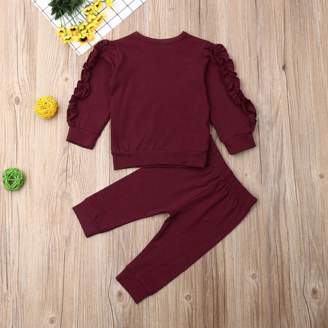 Neugeborenes Baby Jungen Mädchen Rüschen Pullover Solide Langarm Sweatshirt Tops Hosen Infant Kinder 2Pcs Outfits Kleidung Set Herbst Kleidung