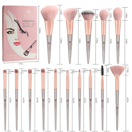 HEYMKGO Make-Up-Pinsel, 15 Stück, Make-Up-Pinsel Mit Grünem Konischem Griff, Aus Hochwertigem Synthetikmaterial, Professionelle Make-Up-Pinsel Mit Kordelzug, Tasche Aus Flanell (Rosa)