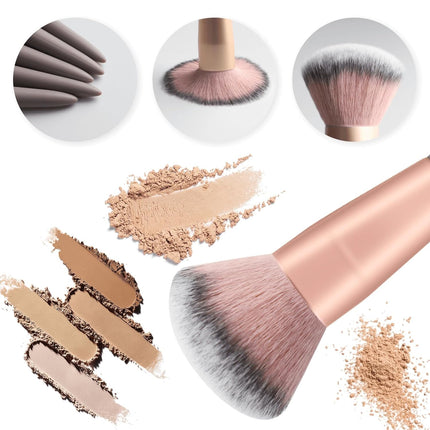HEYMKGO Make-Up-Pinsel, 15 Stück, Make-Up-Pinsel Mit Grünem Konischem Griff, Aus Hochwertigem Synthetikmaterial, Professionelle Make-Up-Pinsel Mit Kordelzug, Tasche Aus Flanell (Rosa)