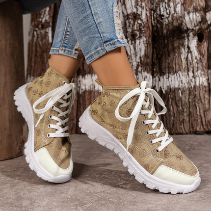 Schnürstiefel mit Rosen-Print, modische, atmungsaktive Canvas-Schuhe, sportlich, lässig, rutschfest, kurze Stiefel mit dicker Sohle für Damen