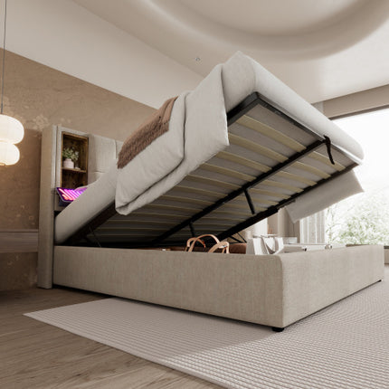 Doppelbett&nbsp;mit&nbsp;Kabellosem&nbsp;Laden&nbsp;USB&nbsp;C,&nbsp;Polsterbett&nbsp;Bettgestell&nbsp;180x200cm