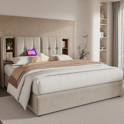 Doppelbett&nbsp;mit&nbsp;Kabellosem&nbsp;Laden&nbsp;USB&nbsp;C,&nbsp;Polsterbett&nbsp;Bettgestell&nbsp;180x200cm