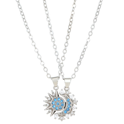 2 stücke Halskette Sonne Und Mond Magnetische Anhänger Schlüsselbein Kette Halskette Für Paar Liebhaber