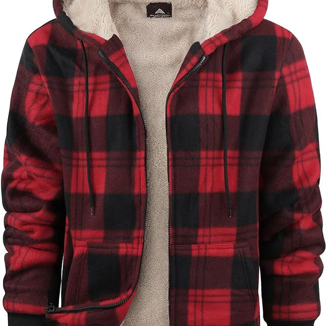Herren Plaid Print Kapuzen Zip-Up Jacke Winter Verdickte Baumwolle gefütterte Mantel Warme Kleidung