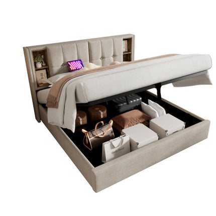 Doppelbett&nbsp;mit&nbsp;Kabellosem&nbsp;Laden&nbsp;USB&nbsp;C,&nbsp;Polsterbett&nbsp;Bettgestell&nbsp;180x200cm