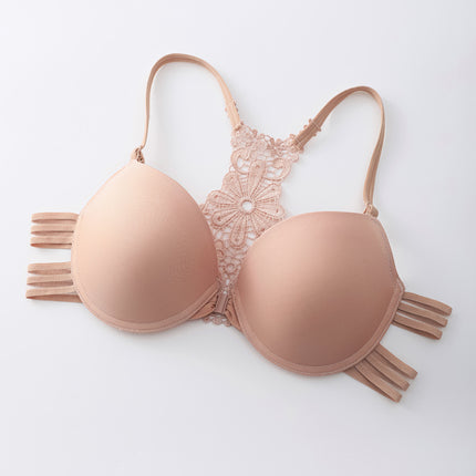 Vorne mit Schnalle und hinten geformt, modisch, sexy Push-Up-BH, glänzend, nahtlose Unterwäsche für Damen