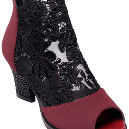 Lucyever Damen-Sandalen mit quadratischem Absatz, Sommerschuhe, sexy Blumenspitze, hohl, Peep Toe, Gladiator-Sandalen, Übergröße 35–43