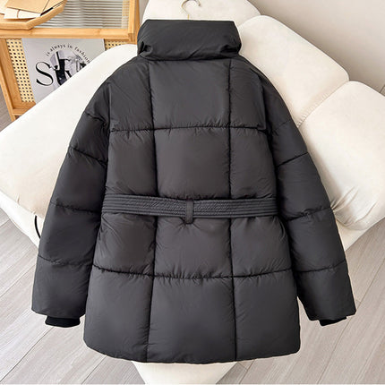 Winter Plaid Nähen Revers Mantel Mit Schnürung Design Mode Lose Solide Dicke Jacke Oberbekleidung Damen Kleidung