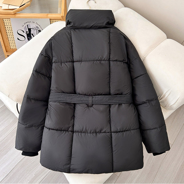 Winter Plaid Nähen Revers Mantel Mit Schnürung Design Mode Lose Solide Dicke Jacke Oberbekleidung Damen Kleidung