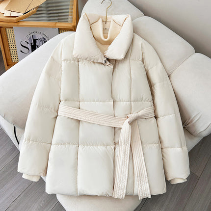 Winter Plaid Nähen Revers Mantel Mit Schnürung Design Mode Lose Solide Dicke Jacke Oberbekleidung Damen Kleidung