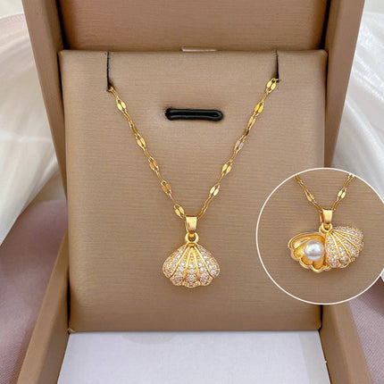 Muschel Perlenkette mit Strass Frauen Zirkon Temperament Persönlichkeit Schmuck