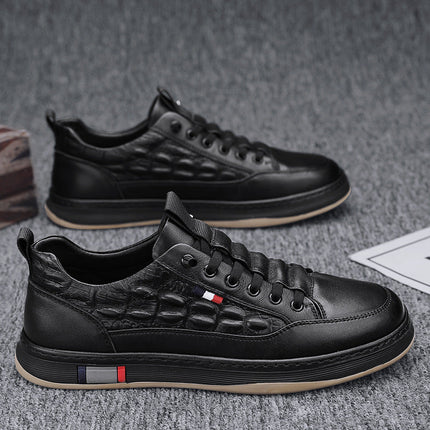 Breathable men's canvas casual shoes for autumn in black, low heel, rubber sole.