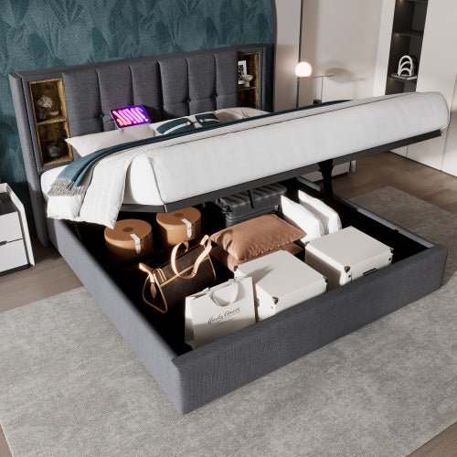 Doppelbett&nbsp;mit&nbsp;Kabellosem&nbsp;Laden&nbsp;USB&nbsp;C,&nbsp;Polsterbett&nbsp;Bettgestell&nbsp;180x200cm