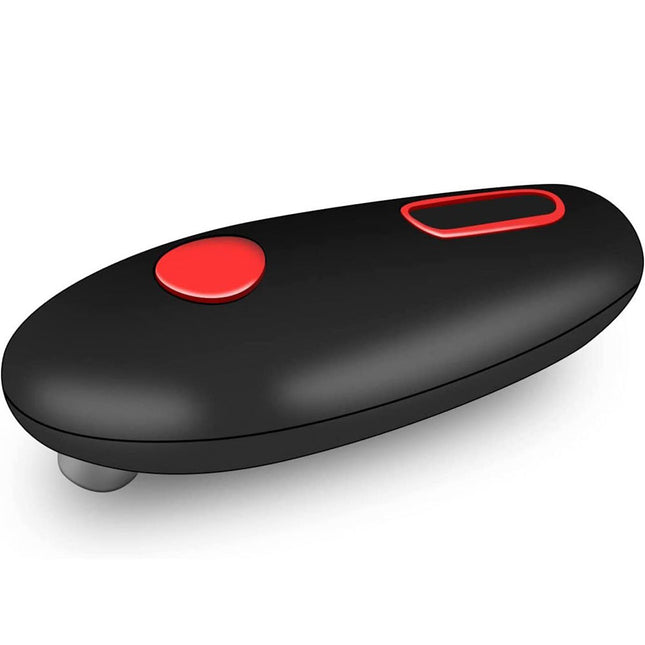 Electric can opener with one-touch feature in black, modern and compact design for hands-free use.