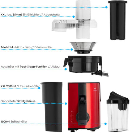KESSER® Entsafter Saftpresse Edelstahl 1100W 85Mm Presse Obstpresse Saft Juicer