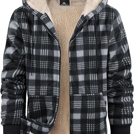 Herren Plaid Print Kapuzen Zip-Up Jacke Winter Verdickte Baumwolle gefütterte Mantel Warme Kleidung