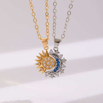 2 stücke Halskette Sonne Und Mond Magnetische Anhänger Schlüsselbein Kette Halskette Für Paar Liebhaber