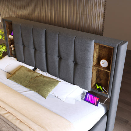 Doppelbett&nbsp;mit&nbsp;Kabellosem&nbsp;Laden&nbsp;USB&nbsp;C,&nbsp;Polsterbett&nbsp;Bettgestell&nbsp;180x200cm
