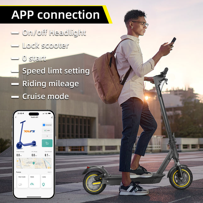 W4MAX 10 Zoll Elektroroller mit App-Funktion, mit Handyhalterung und Diebstahlschutz, faltbarer E Scooter, maximale Tragkraft 130 kg