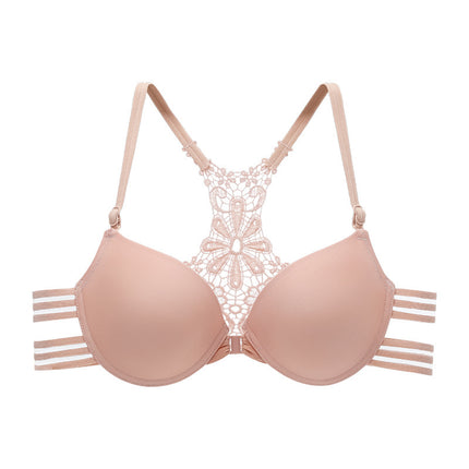 Vorne mit Schnalle und hinten geformt, modisch, sexy Push-Up-BH, glänzend, nahtlose Unterwäsche für Damen