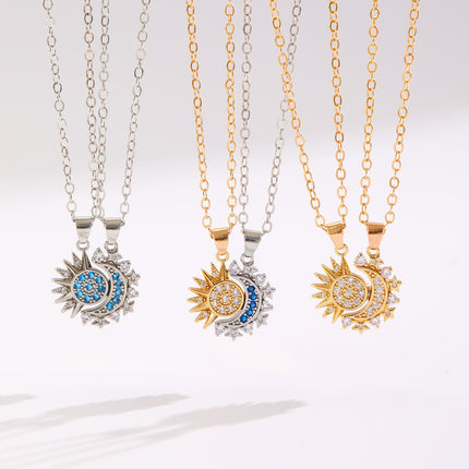 2 stücke Halskette Sonne Und Mond Magnetische Anhänger Schlüsselbein Kette Halskette Für Paar Liebhaber